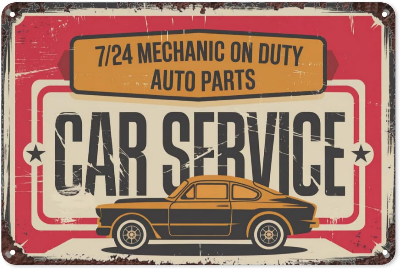 Auto Repair Shop Signs - Letrero Metálico Retro de Servicio Automotriz,